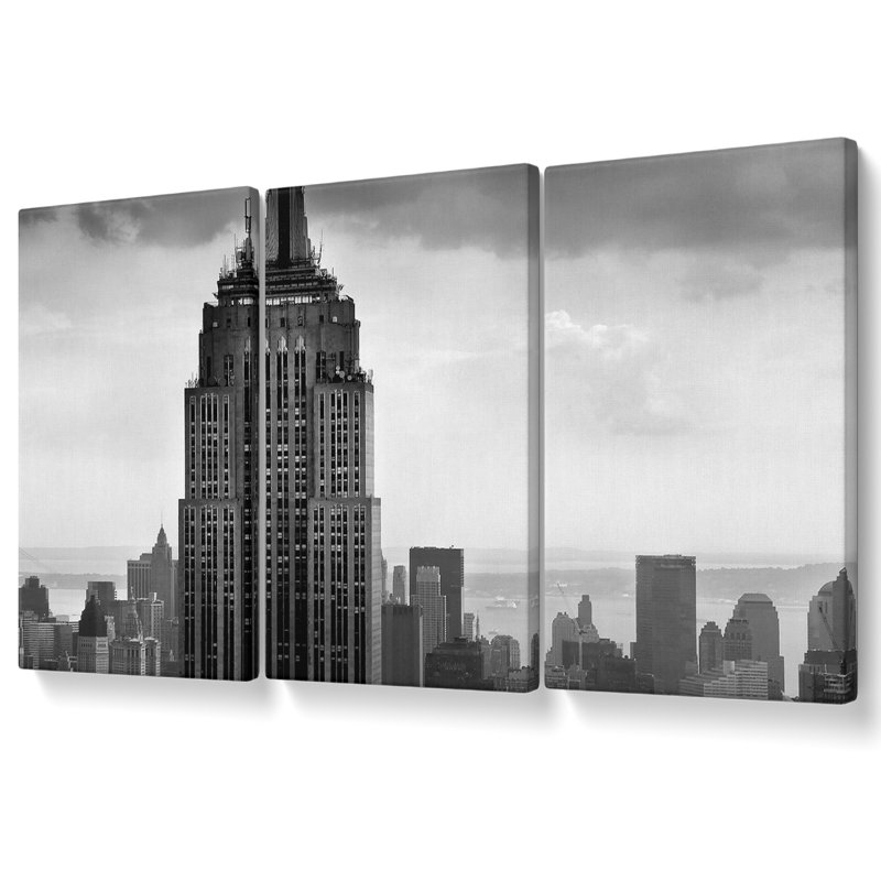 Empire State Building B N W - 3 Piece Wrapped Canvas Print, 50.8cm H x 106.6cm W