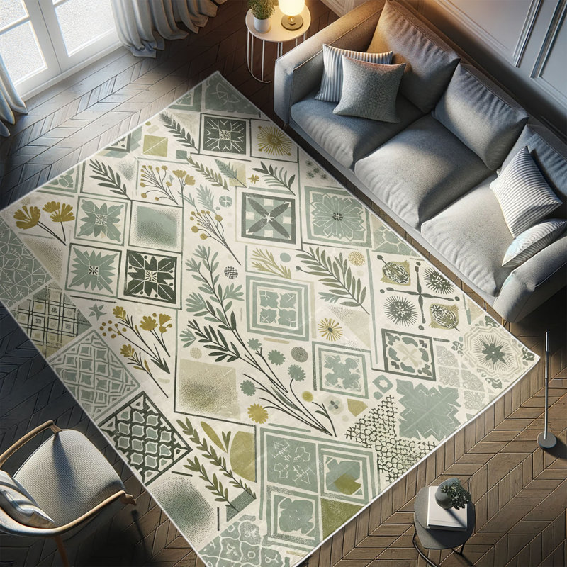 Laurel Green Fawn Bohemian Botanical Pattern Area Rug 2'5" x 5'