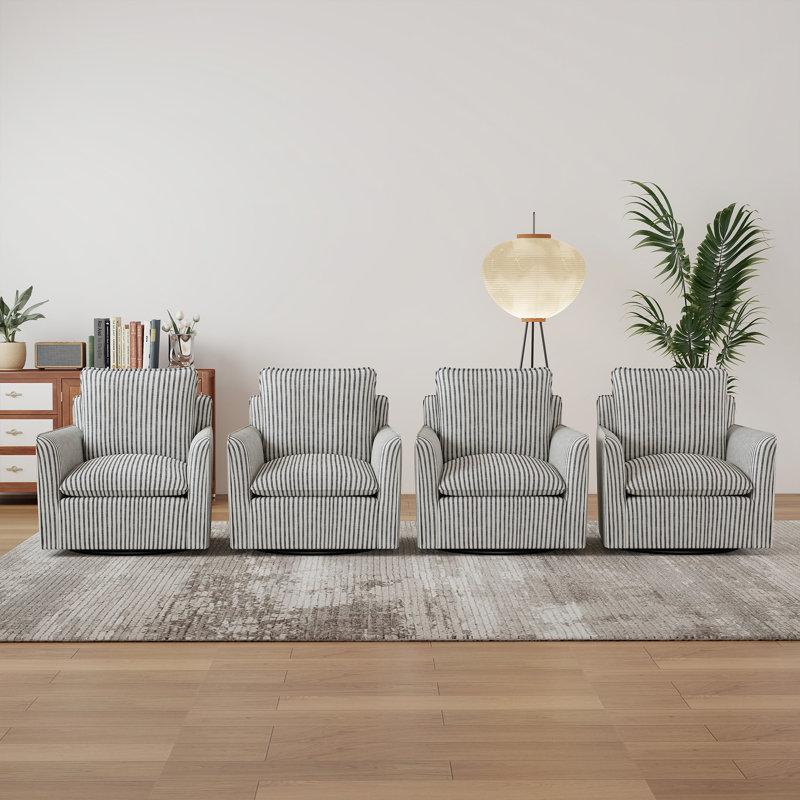Fauteuil demi-tonneau pivotant à rayures douces modernes 29,7 po avec coussin amovible (ensemble de 4), Bleu