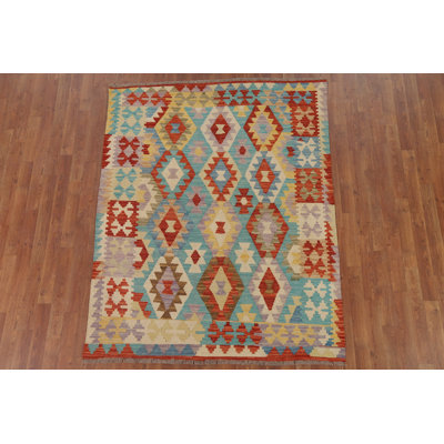 Colourful Kilim Reversible Wool Area Rug 5x6