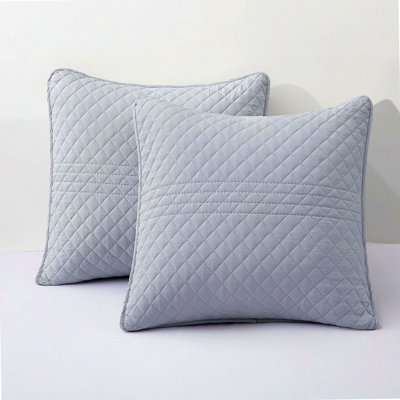 Farmhouse Stripe Pillow Shams Set - 2 Pack - Soft Grey Bedding Pillow Covers - Modern Style Euro Shams for Home Bedroom - All Season Match Quilt Set
