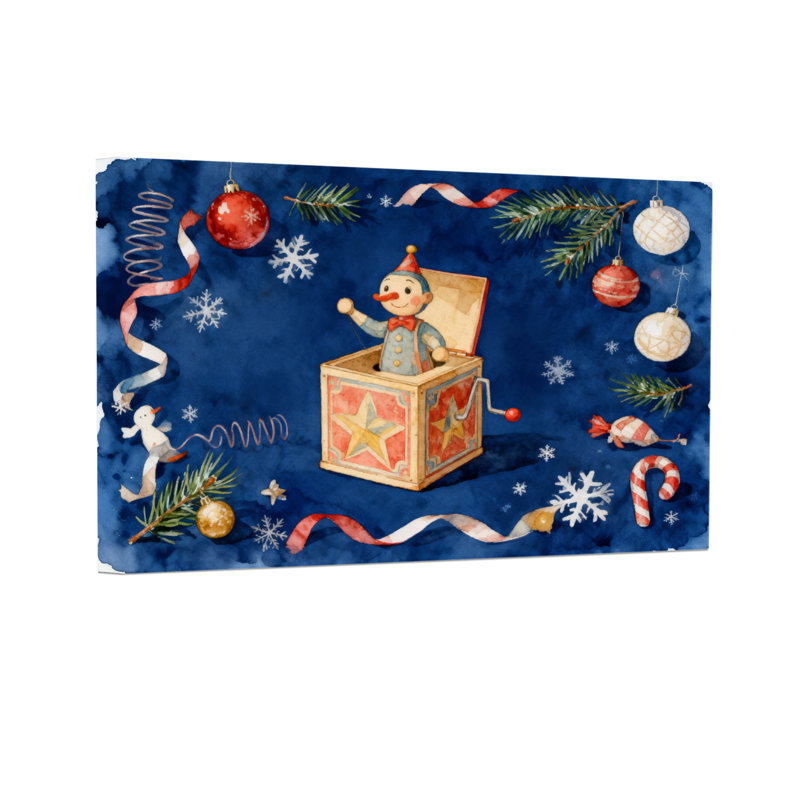Boîte de jouets de Noël avec flocons de neige et ornements, H 16 po x l 24 po