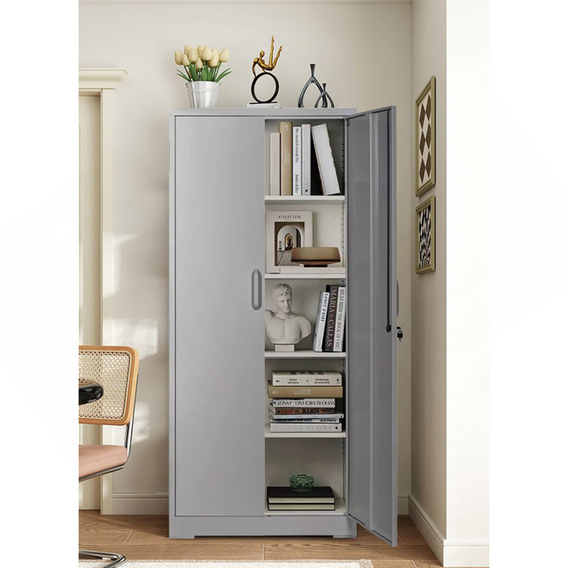 Container Furniture Direct Ironclad 71" Metal Storage Cabinet With Locking Doors And 4 Adjustable Shelves, Heavy-Duty Steel Cabinet For Garage, Laundry, Office, Or Warehouse, Gray