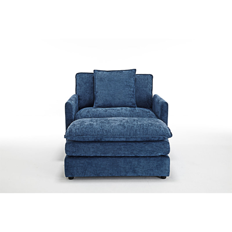 Chaise d'appoint rembourrée avec repose-pieds, Bleu
