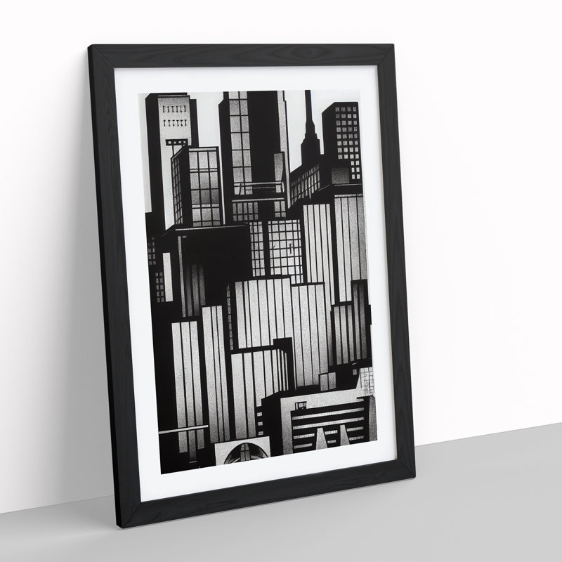 Monochrome City Skyline - Wrapped Canvas Print, 64cm H x 46cm W x 2cm D, Black Framed