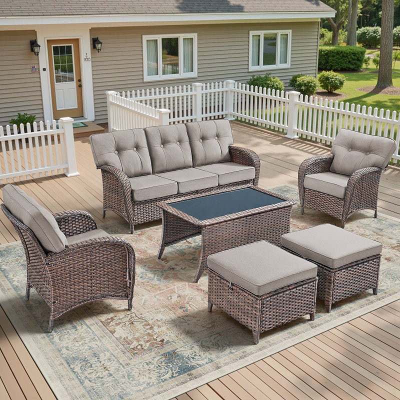 Ensemble de meubles de patio 6 pièces, ensemble de sièges d'extérieur toutes saisons avec fauteuils club et table basse, Gris