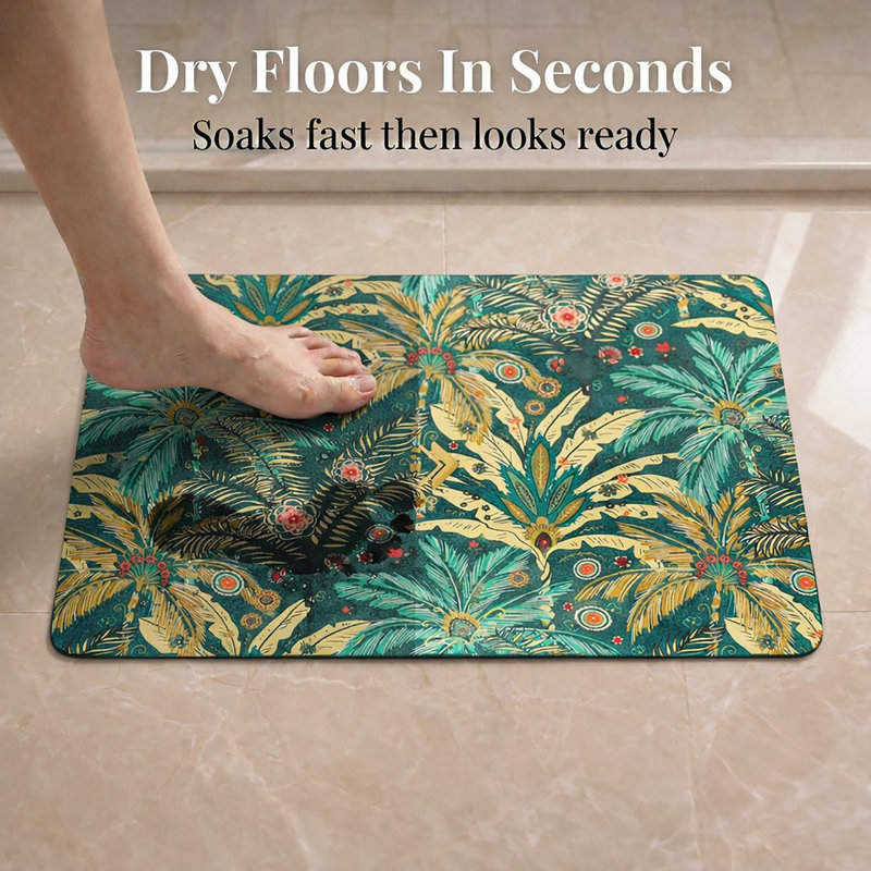 Decorative Bath Mat 24x18 – Ultra Absorbent Quick Dry Rug with Anti-Slip Rubber Backing, Green/Yellow/Red Tropical