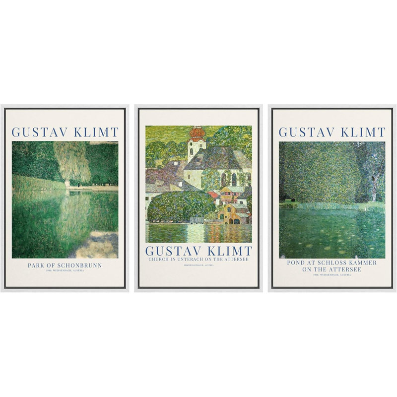 Classical Artwork " Gustav Klimt Vincent Van Gogh " 3 - Pieces, White, 24" H x 16" W x 1.5" D