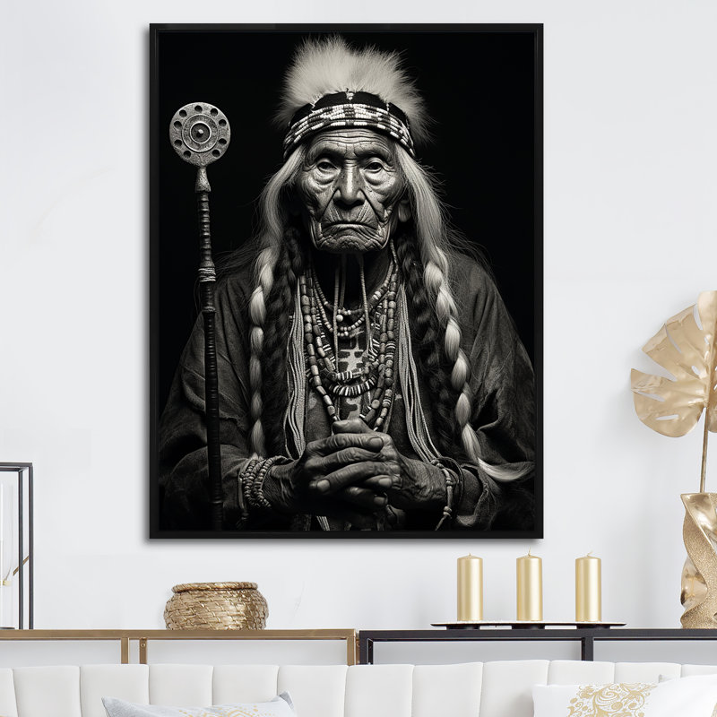 Impression sur toile, "Native American Wisdom Of Ancestors I", Cadre flottant noir, H 20 po x l 12 po x P 1 po