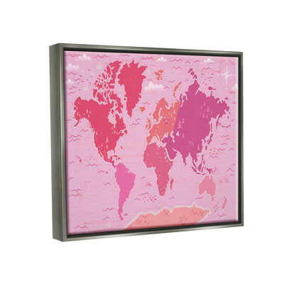 Pink Tones World Map Atlas Countries Education by Arrolynn Weiderhold - Floater Frame Print on Canvas