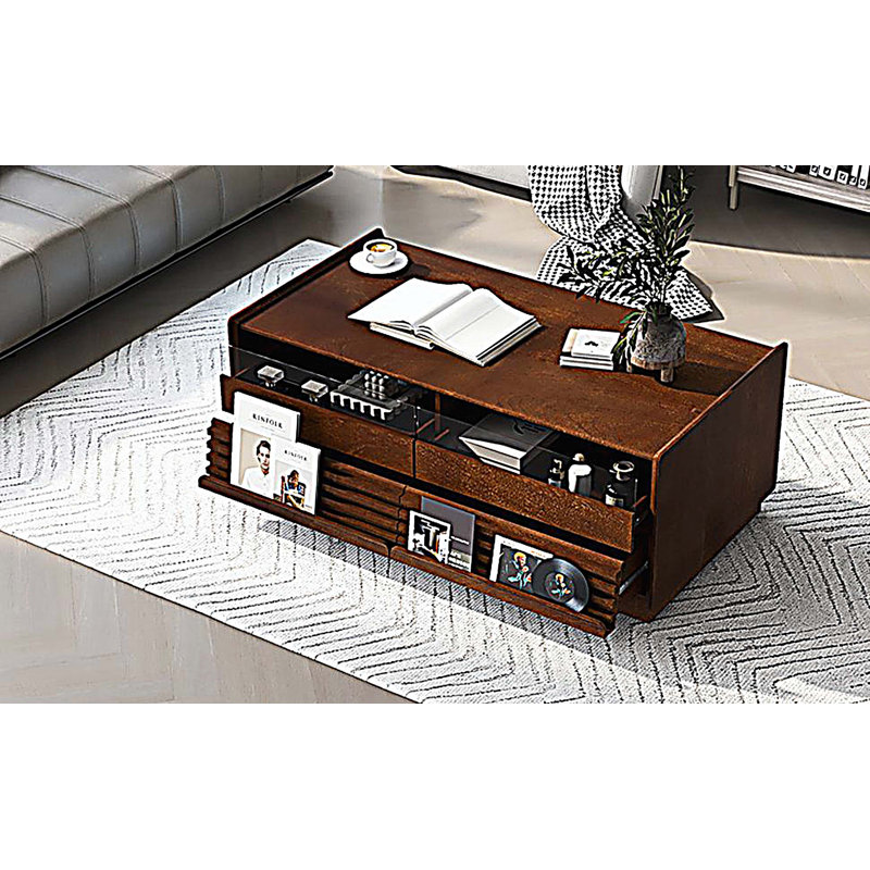 Table basse moderne en bois 47,2 "avec 4 tiroirs et 2 tablettes, Brun