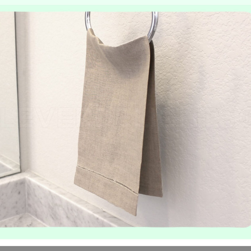 EcoLuxe Hemstitched Linen Hand Towels - 6 Pack, 14 x 22, 100% Natural Linen, Natural
