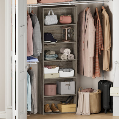 Closet Organizers and Storage, 6-Tier Closet Organizer, Free Standing Closet Storage with Open Storage, 9.5 x 24.6 x 71, for Living Room, Bedroom, Home Office, French Oak