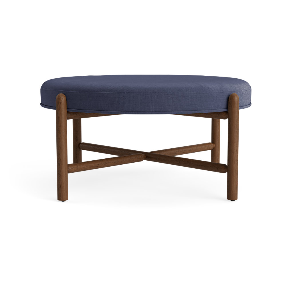 Vane 36" Linen Upholstered Ottoman, Navy, Walnut