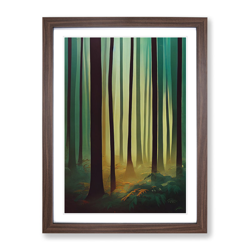 Tranquil Forest - Wall Art, 48cm H x 36cm W, Walnut Framed, White