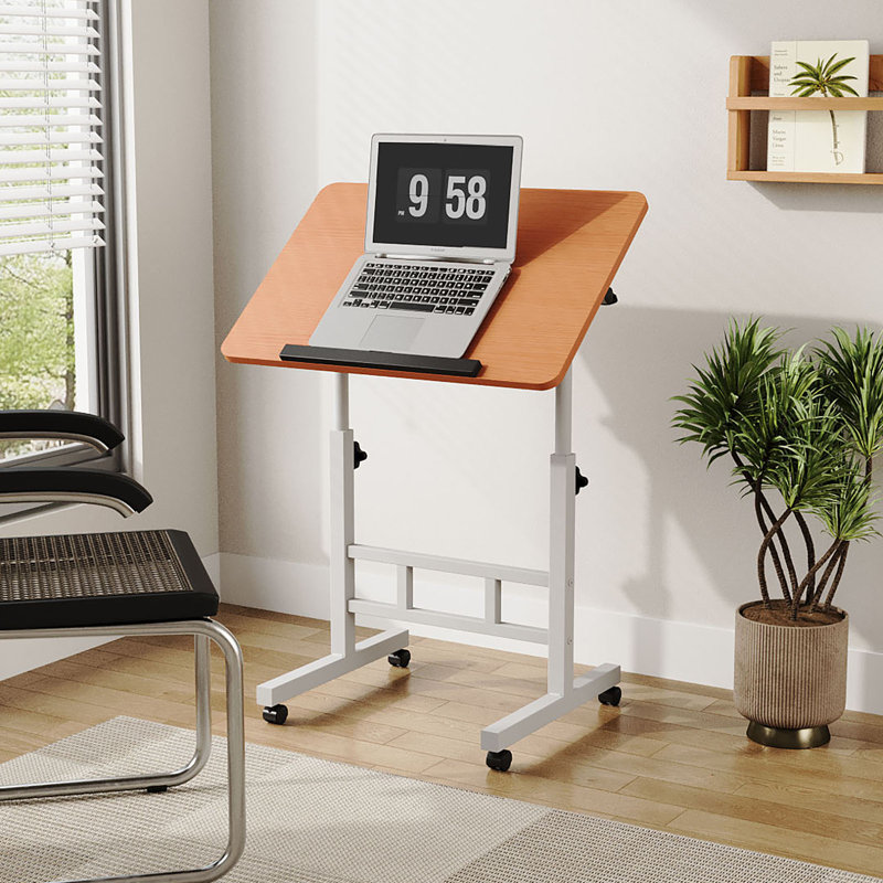 Adjustable Metal Base Computer Desk, Walnut