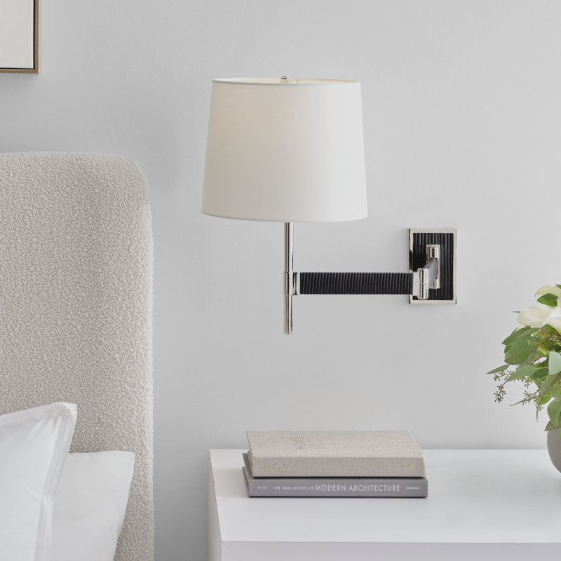 Suzanne Kasler Elle Swing Arm Sconce, Polished Nickel/Black Rattan