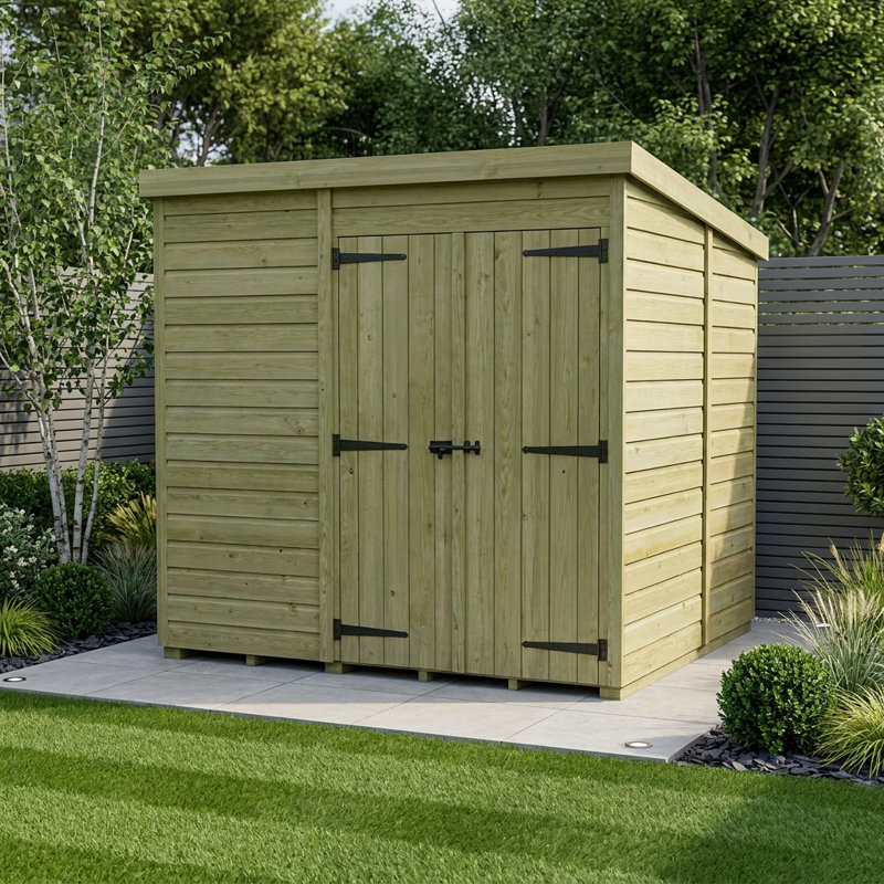 Total Sheds 8ft x 10ft Pent Garden Shed - Double Door - No Windows - Pressure Treated Timber - UK Manufactured