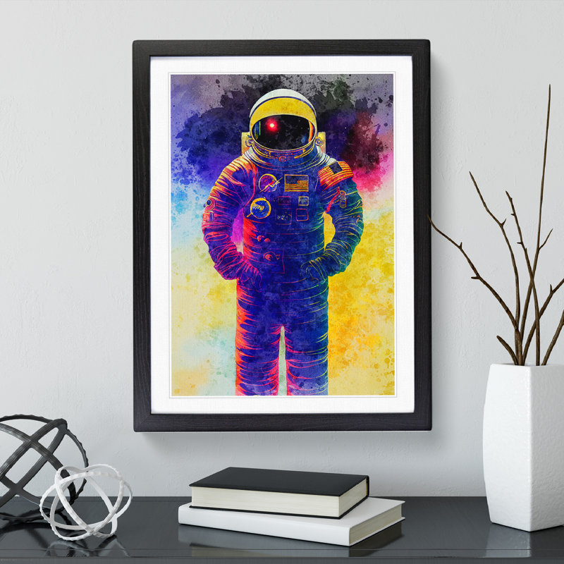 Astronaut In Watercolour No.4 - Single Picture Frame Painting, Black Framed, 64cm H x 46cm W x 2cm D