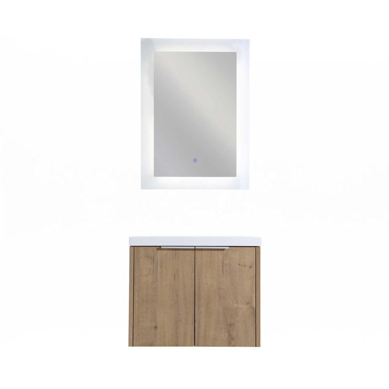 Meuble-lavabo à fixation flottante avec lavabo, Chêne, 24"