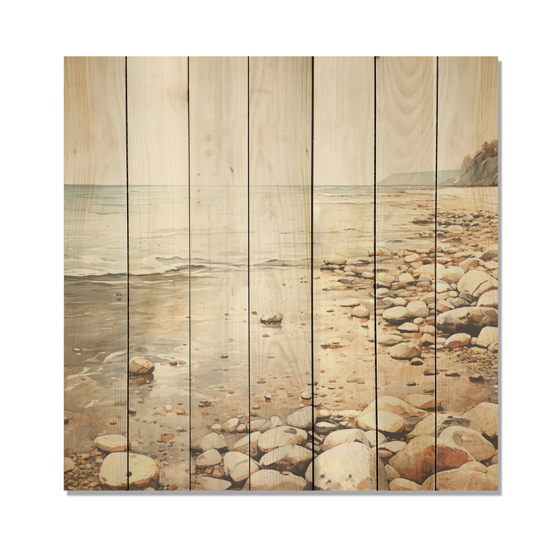 Coastal Pebble Beach I - Coastal Minimalism On Wood Print, 15" H x 15" W