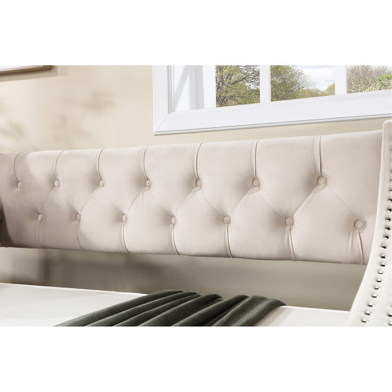 Darikson Extendable Fabric Upholstered Daybed, Full, Light Beige