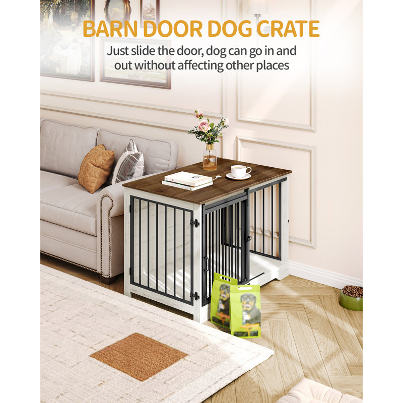 Dog Crate Furniture, Double Door Wooden Dog Crate with Barn Door, Indoor Kennel, End Side Table Animal Crates for Small Medium Large Dogs, Anti-Chew Anti-Escape