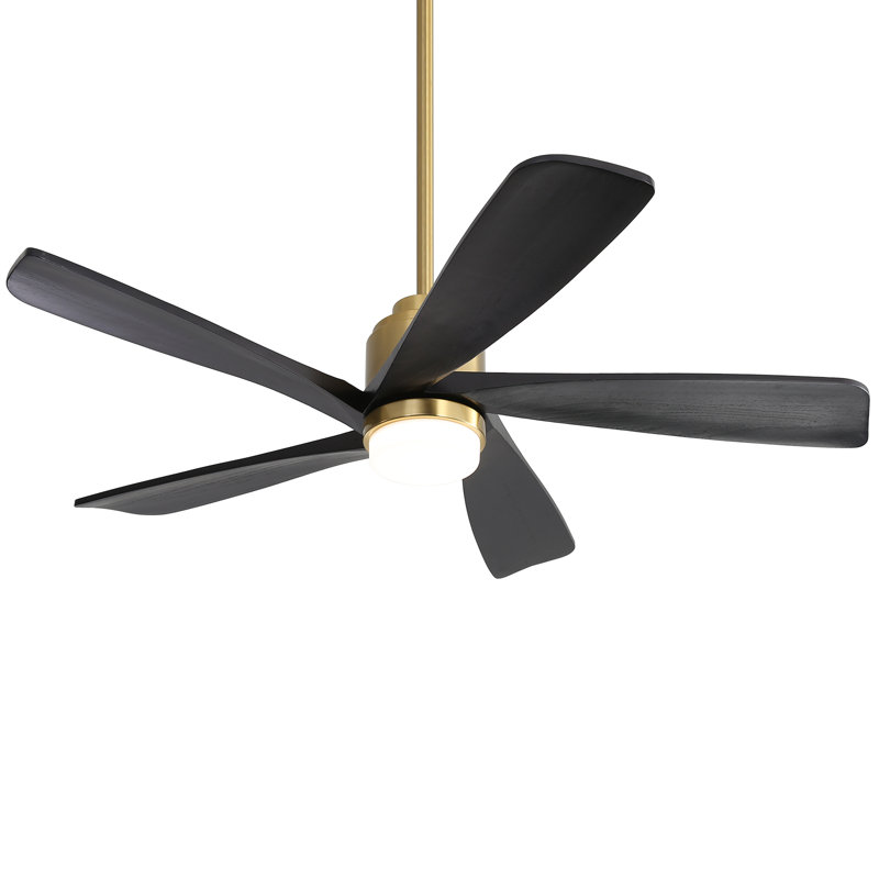 Sofucor 52" 5-Solid Blade Smart Modern Ceiling Fan with LED Light,Remote, Black with Black Blades
