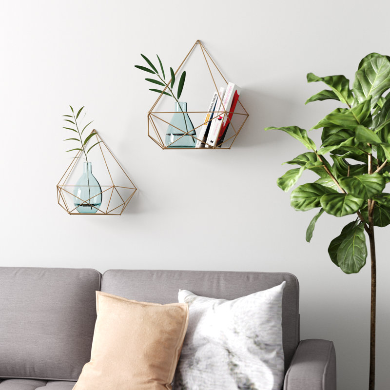 Gibson 2 Piece Diamond Metal Floating Shelf, Gold