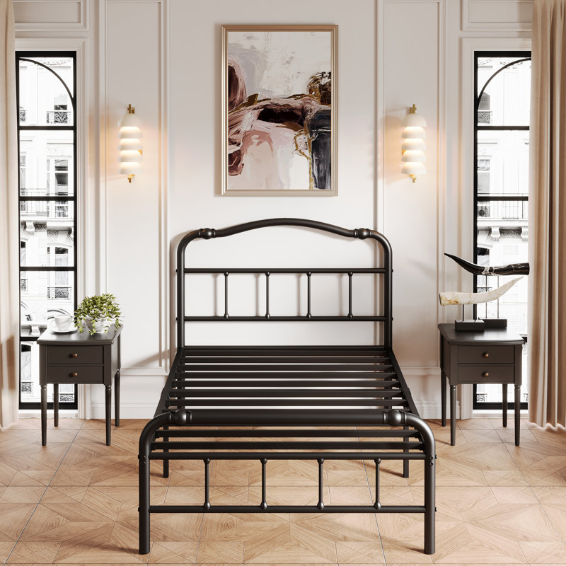Ashwyn Twin Size Heavy Duty Steel Slat Bed Frame - 18" High Vintage Style, 2500 LBS Capacity, Anti-Sway & Squeak Resistant, No Box Spring Needed