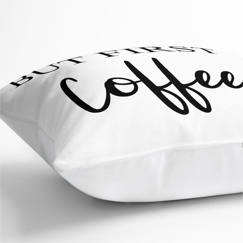 But First Coffee Square Throw Cushion, White, 40cm H x 40cm W x 15cm D