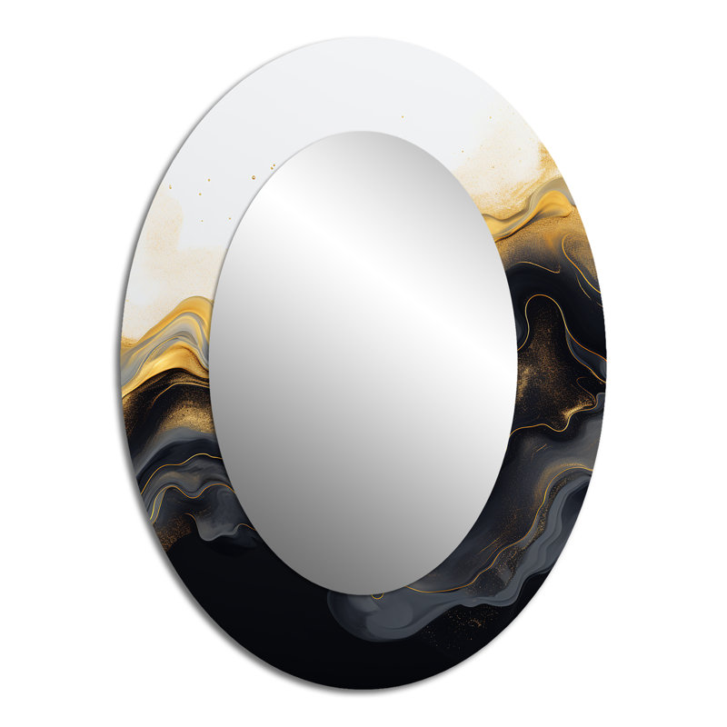 Or et marbre noir Essence II - décor de miroir mural ovale doré, 40 po x 30 po
