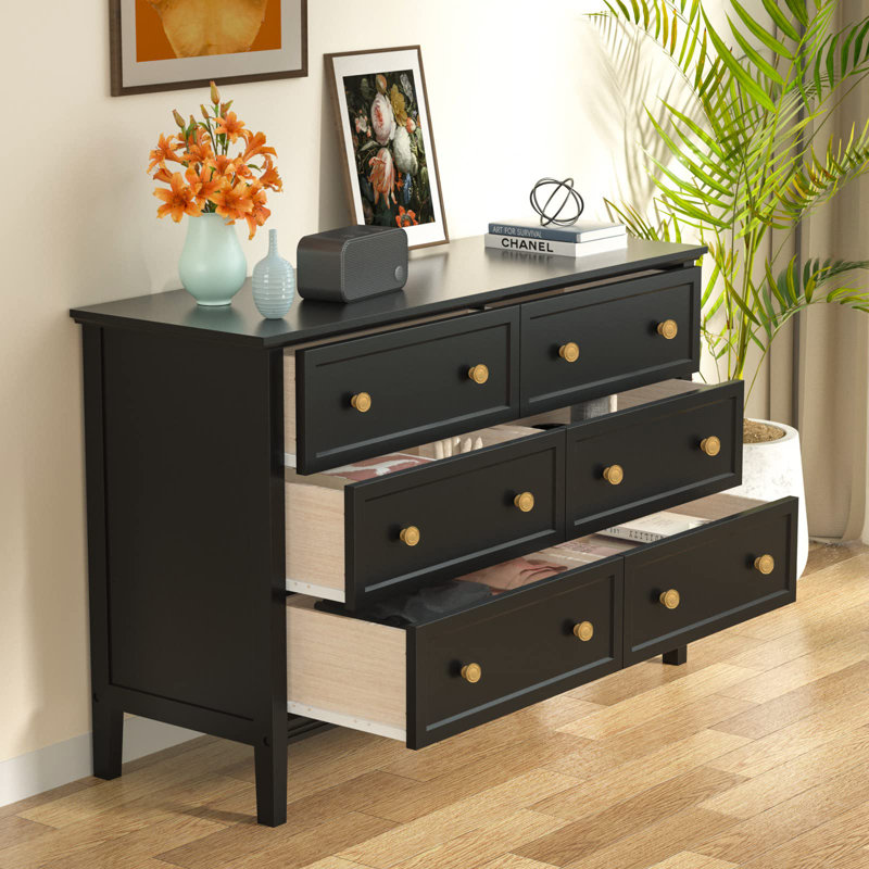 Commode 6 tiroirs Hollimon, Noir