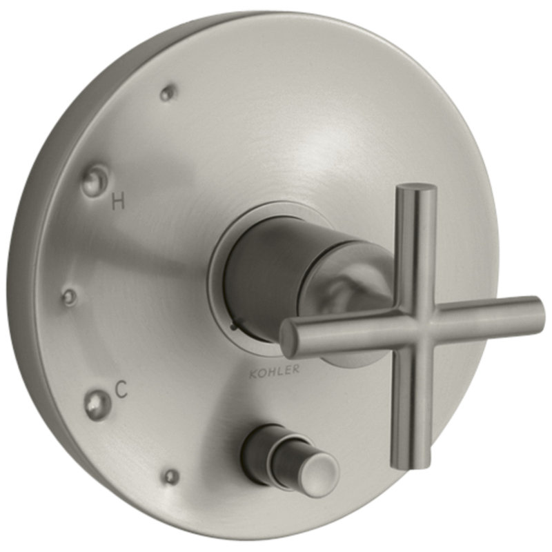 Purist Rite-Temp Pressure-Balancing Valve Trim with Cross Handles, Vibrant Brushed Nickel