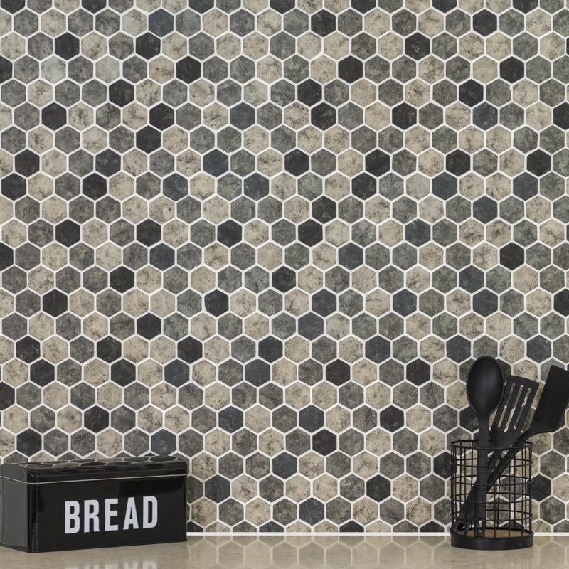 Montessa Metro Hera Hexagon 11 in. x 13 in. Glossy Glass Mosaic Floor and Wall Tile