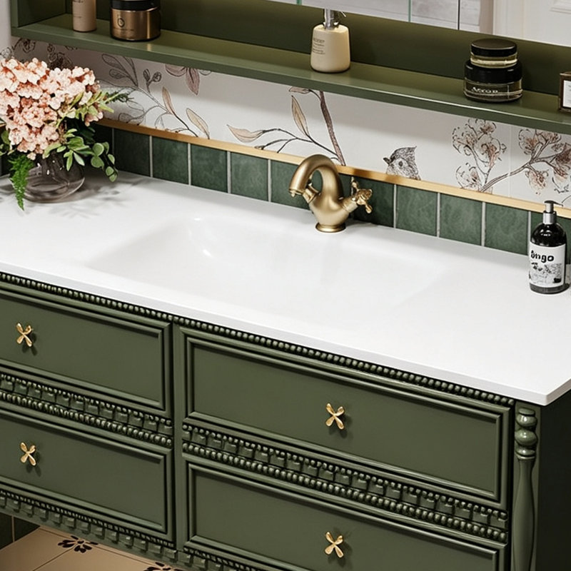 Meuble de salle de bain rétro simple de style français, H 19,7 po x l 55,1 po x P 21,7 po, Vert