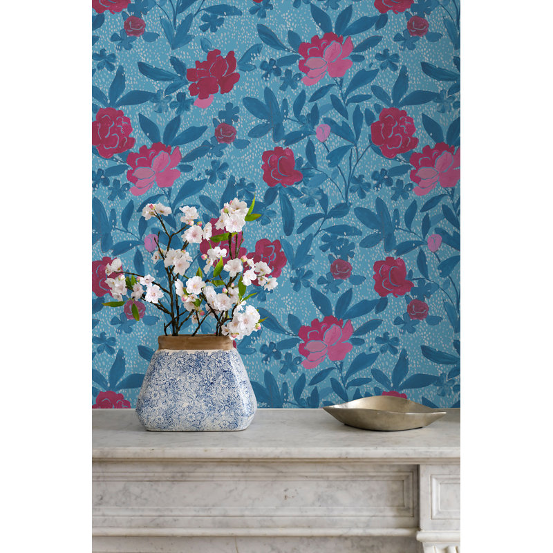 Paule Marrot Floral Wallpaper Double Roll, Floral Blue