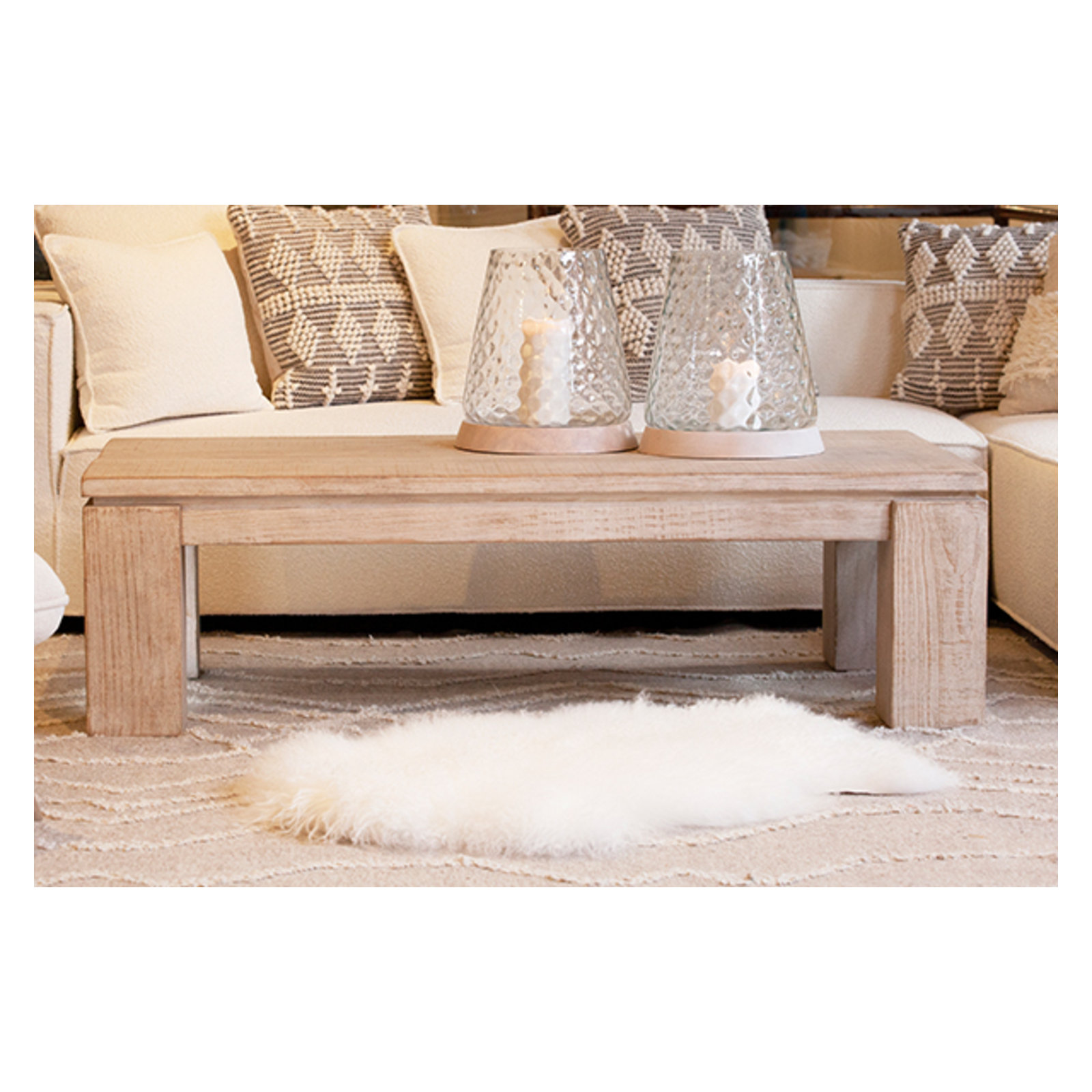 Vireo Solid Wood Coffee Table, White Wash/Brown