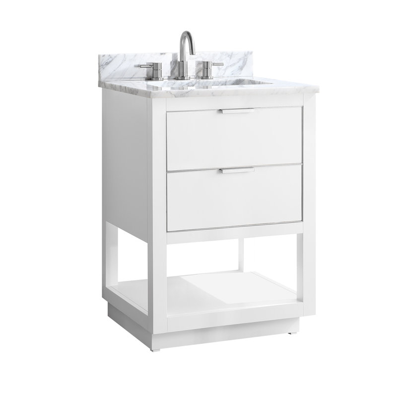 Allie 25" Single Bathroom Vanity Set, White, Gray Quartz/Gold