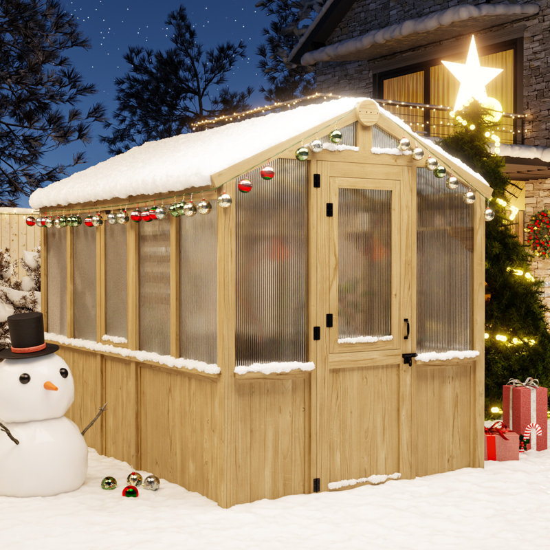6.7'W x 9.6'D x 7.7’H Wooden Greenhouse,Cedar Wood and Polycarbonate Walk-In Outdoor Greenhouse 