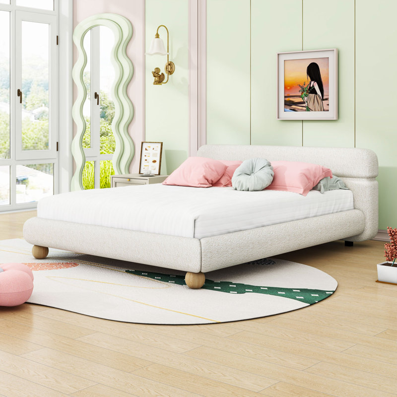 Lit plateforme tapissier courbé élégant et confortable avec mousse et tête de lit haute résilience
