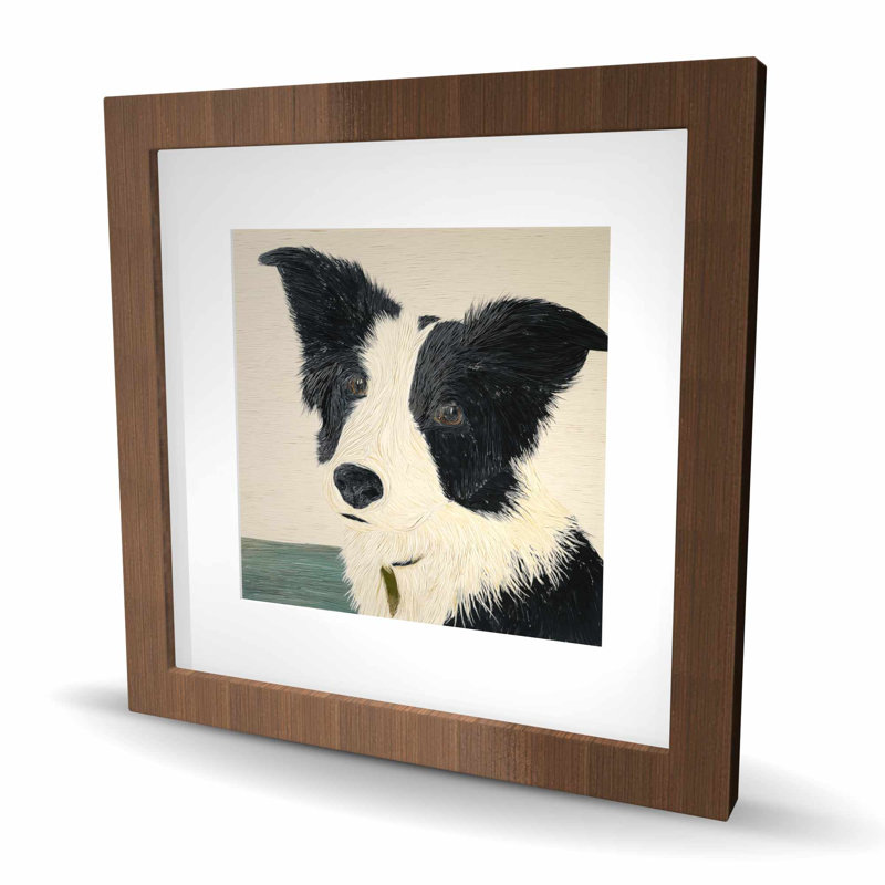 «Dog Stare» - reproduction encadrée verte avec passe-partout pour la décoration intérieure
