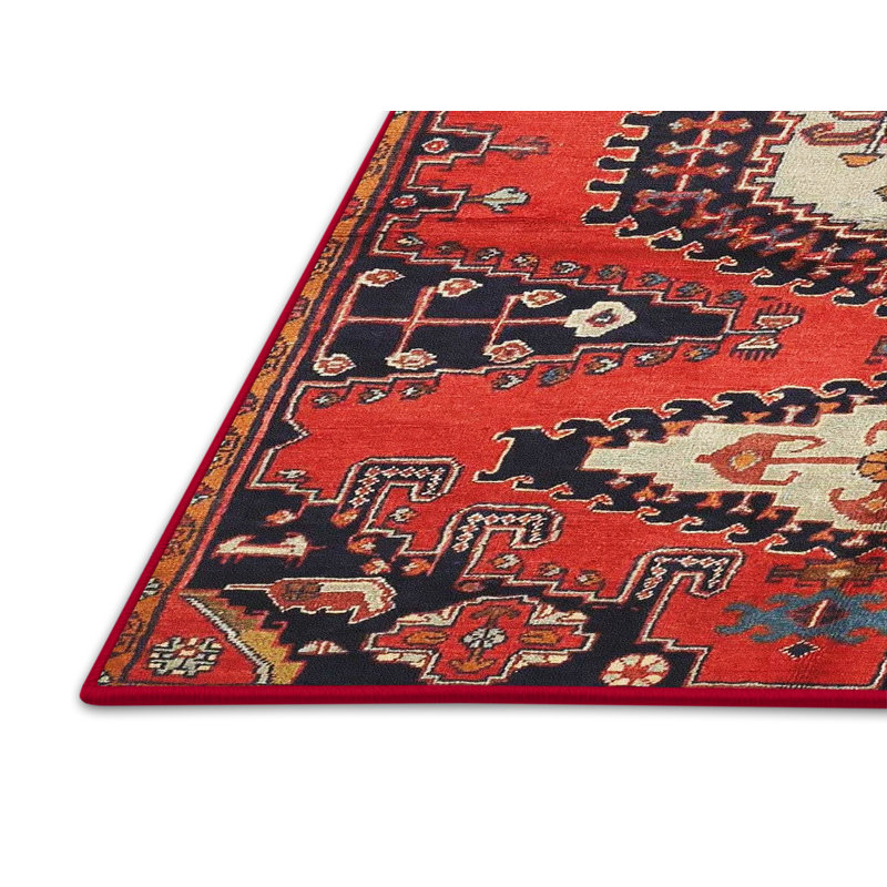Tapis traditionnel rouge / noir Som, Rectangle 2 pi x 5 pi