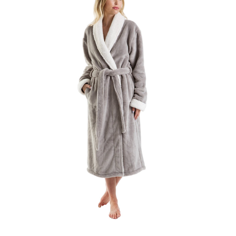 Peignoir en sherpa moelleux pour femme Pure Fibre, Grand / Très grand, Gris
