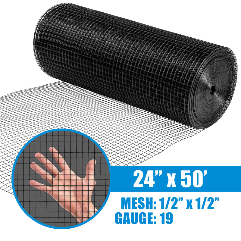 Black Vinyl Coated Hardware Cloth Fencing Roll, 1/2 in. Mesh, 50 ft.