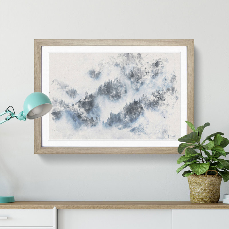 Grey Wolf in a Winter Forest - Picture Frame Painting Print, Oak Framed, 40cm H x 60cm W x 2cm D