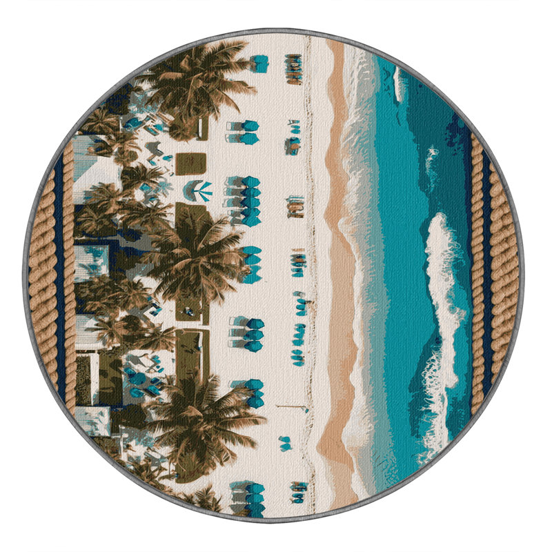  Tapis bord de mer lavable, Rond 8 pi