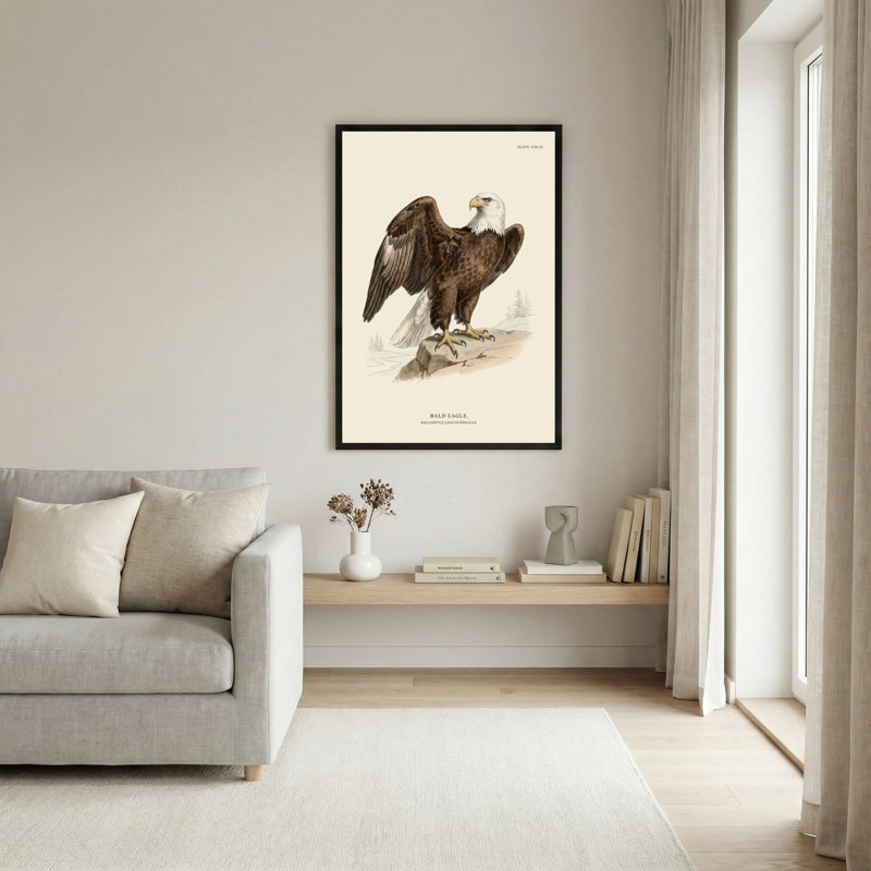 Toile noire encadrée en bois noir pour salon, chambre à coucher, bureau ou vestibule - décoration murale décorative avec aigle à tête blanche