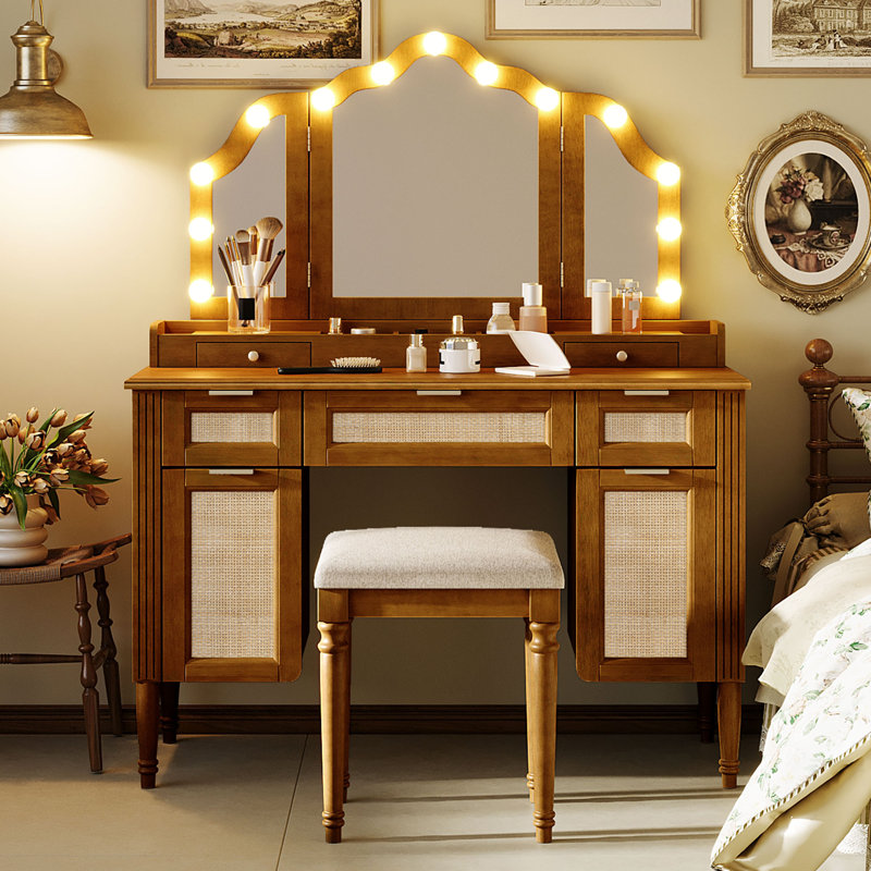 Ensemble de coiffeuse avec tabouret 44,37 po Solara, Brun