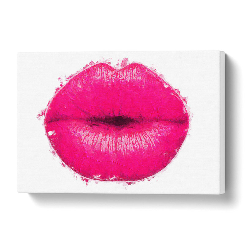 Hot Pink Lips In Abstract - Painting, Wrapped Canvas, 35.6 cm H x 50.8 cm W x 3 cm D